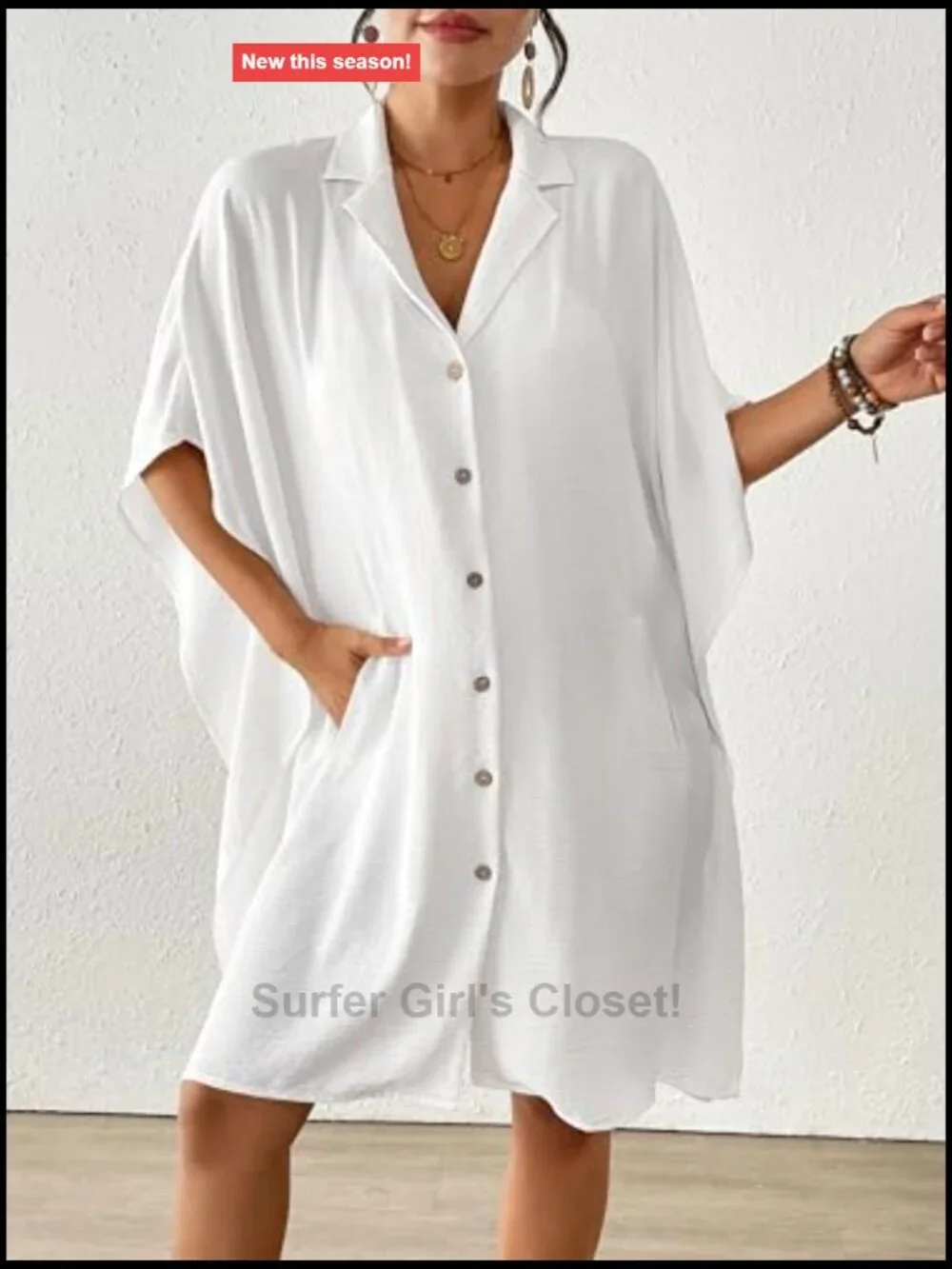 Women's Swimsuit Coverup Button Down Beach Dress - Loose Fit